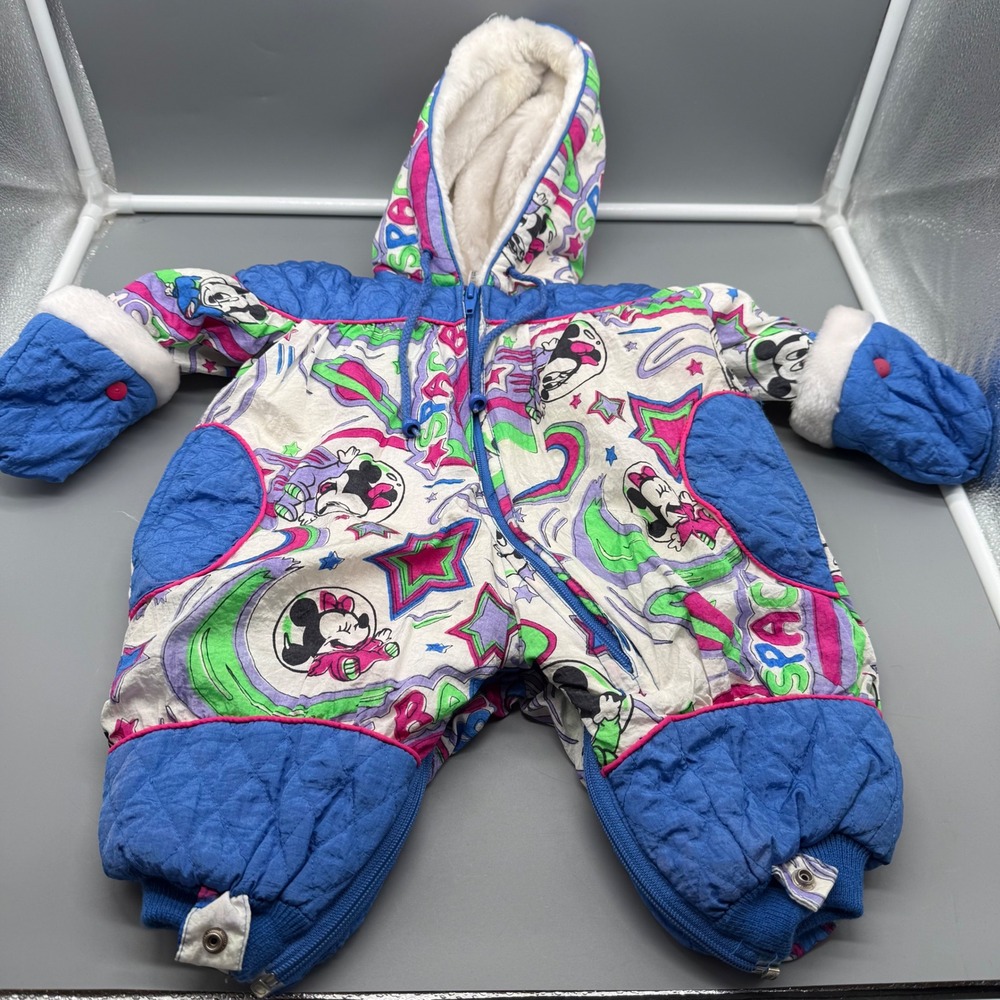 Vintage Disney Babies Mickey Minnie Mouse Space Snowsuit Bunting 3/6M Mighty-Mac
